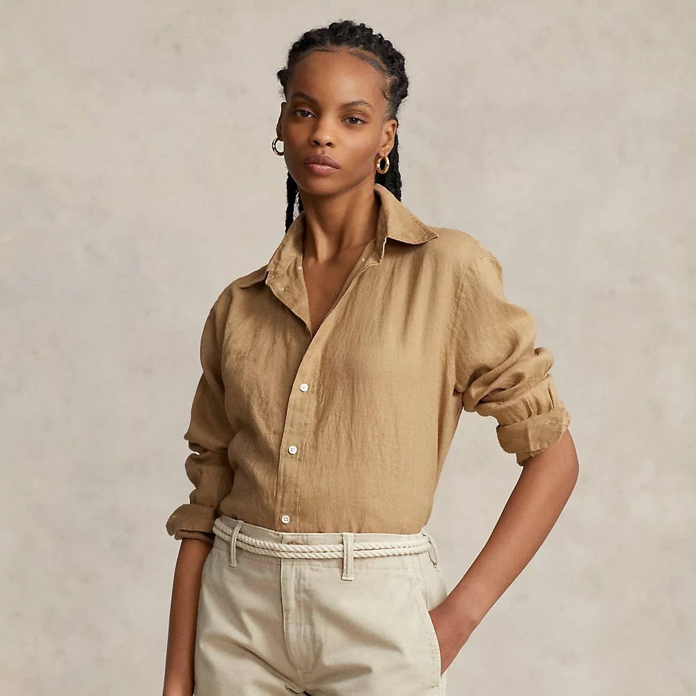 Polo Ralph Lauren Oversize Fit Camel Linen Shirt